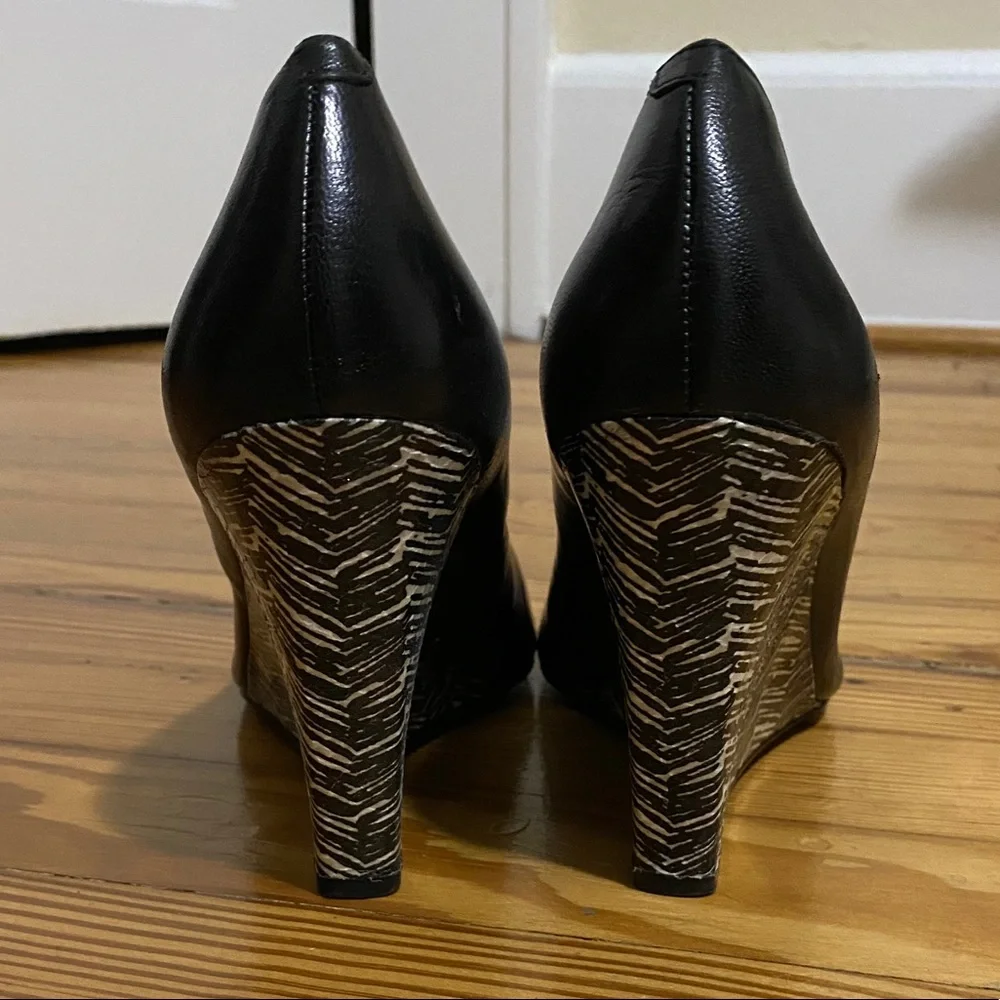 Nine West Black Wedge Pumps with Patterned Wedge